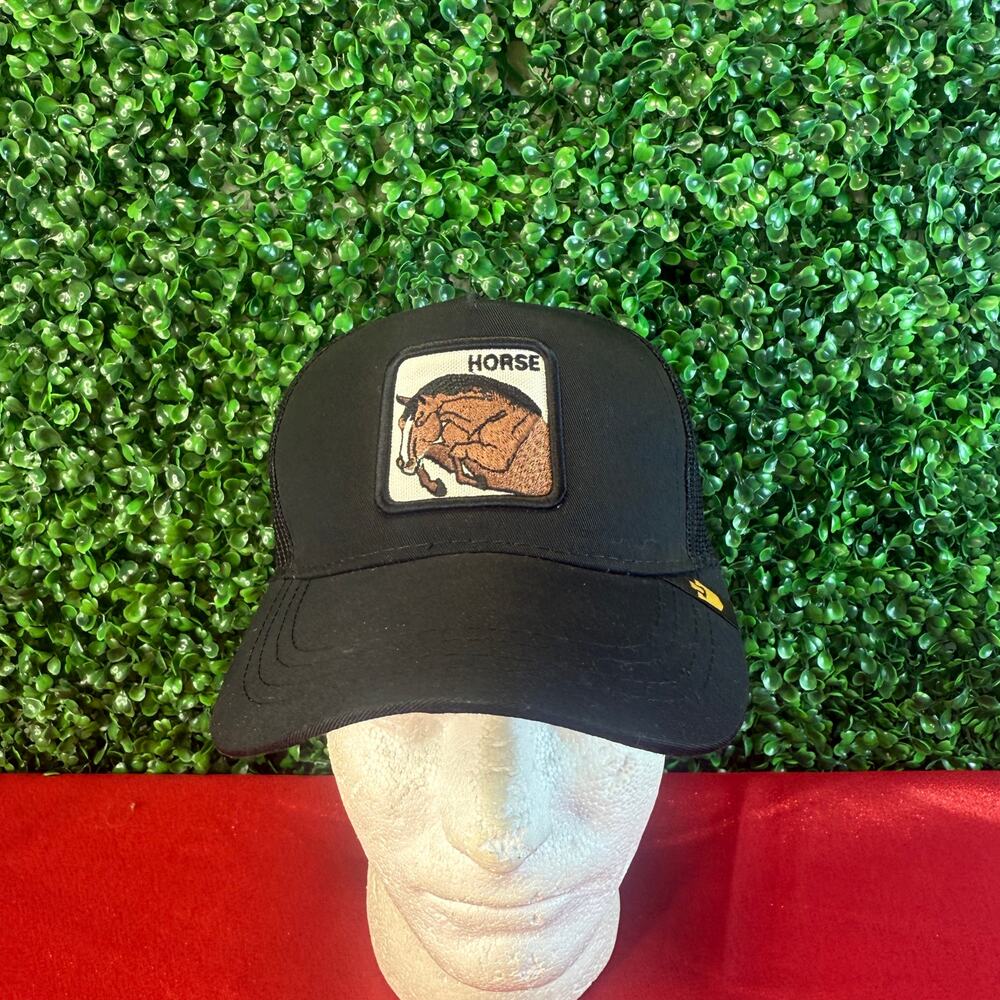 Goorin Bros The Farm Black Stallion Horse Trucker Hat Snapback Mesh Cap Black